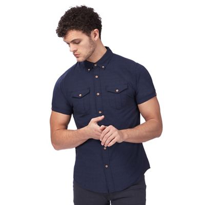 Navy textured button down shirt